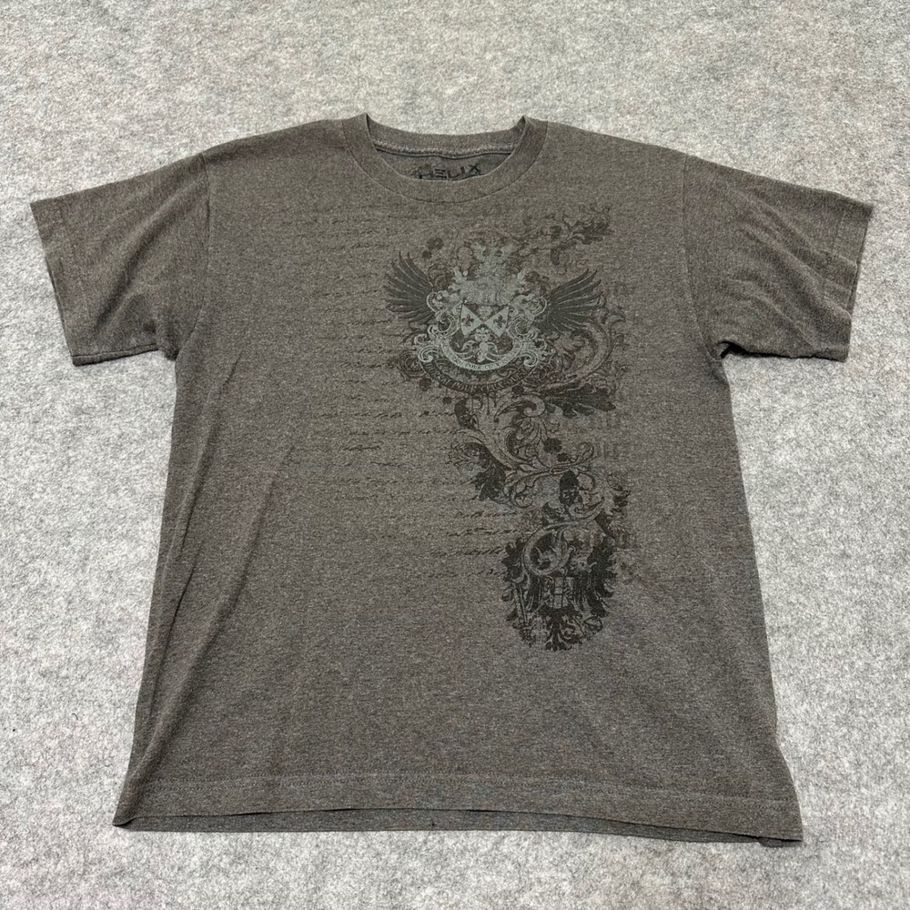 Helix Graphic Tee Mens XL Gray Y2K Crest Script Short Sleeve T-Shirt